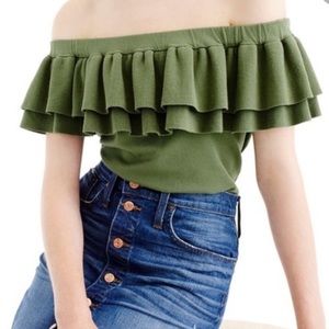J Crew double ruffle off shoulder knit top